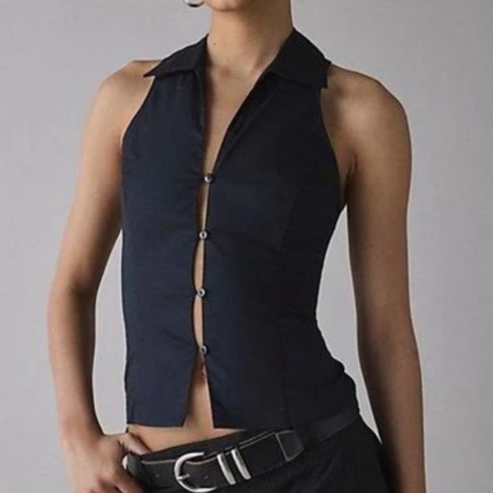 Urban Outfitters Black Sleeveless Button-Up Top